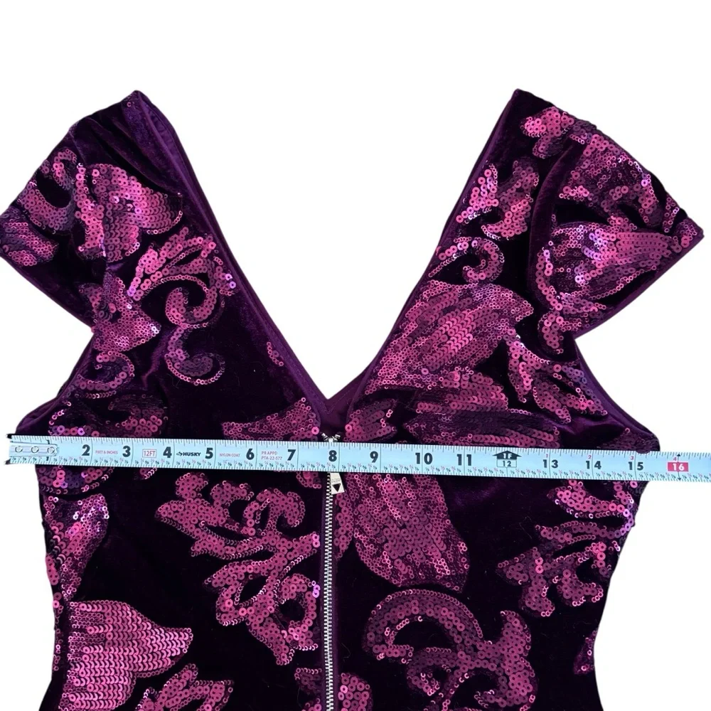 Guess Burgundy Velvet Sequin Mini Evening Dress Size 4 - Picture 15 of 17